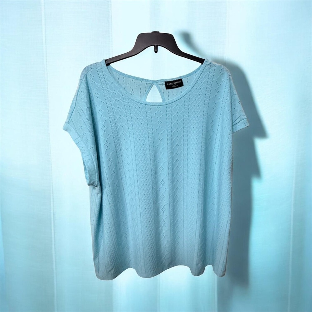 Lane Bryant Aqua Blue Pointelle Knit Keyhole Back Top Plus Size 22/24